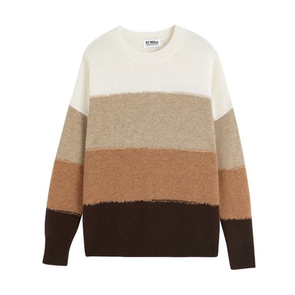 27 MILES MALIBU Alondra Cashmere Block Stripe Pullover Sweater In Brown {ZZ53} - Picture 1 of 6